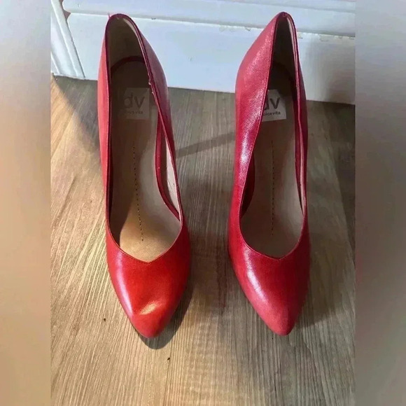 DV by Dolce Vita Red Leather Pointed Toe Heel Classic Chic Women Size 10 Holiday - Picture 9 of 12
